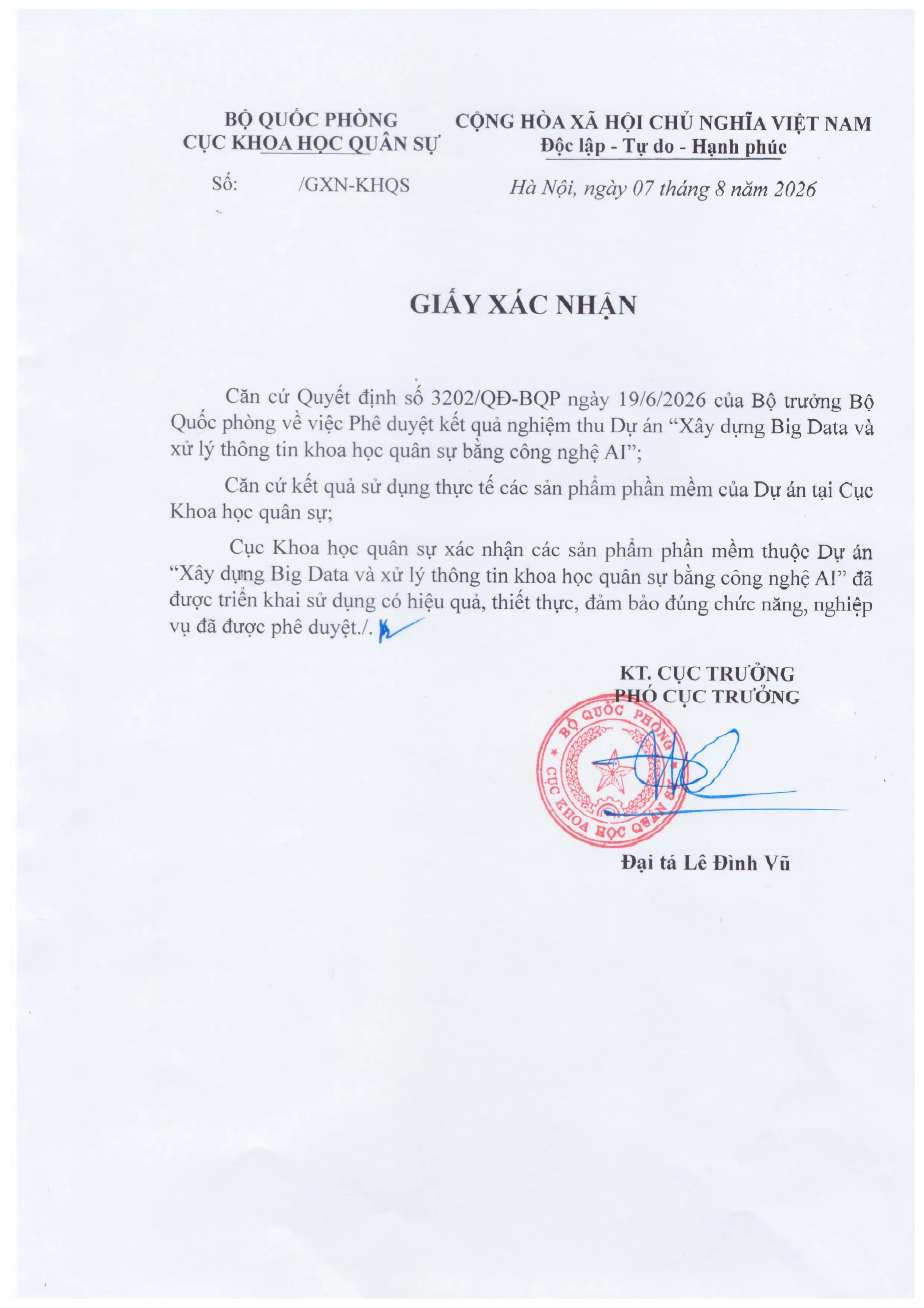 Confirmation Paper - Ministry of National Defence